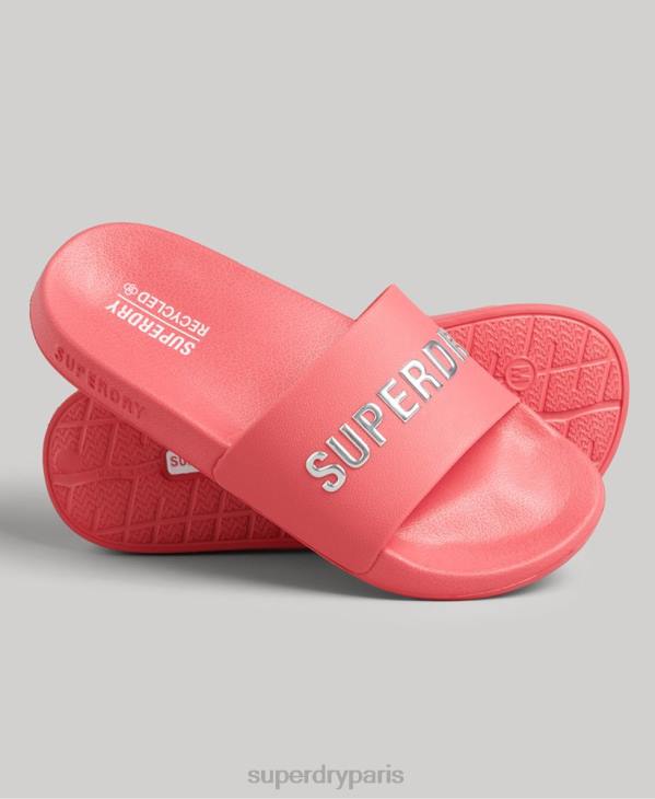 Superdry femmes claquettes de piscine à logo code D64Z4352 chaussures rose