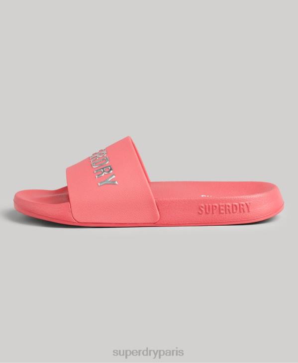 Superdry femmes claquettes de piscine à logo code D64Z4352 chaussures rose