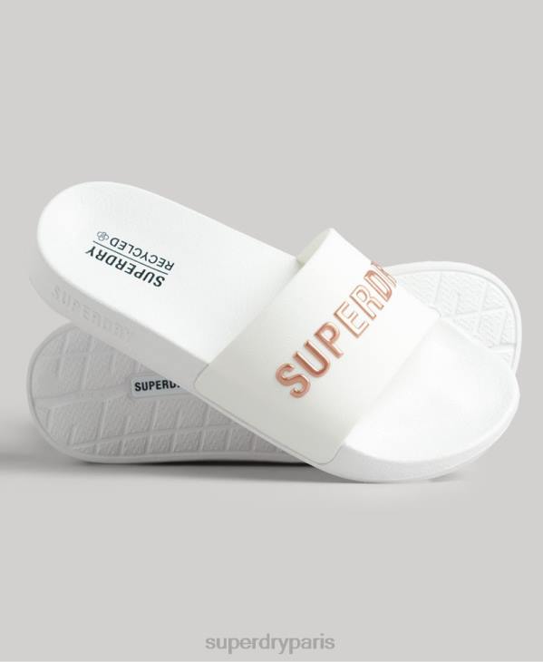 Superdry femmes claquettes de piscine à logo code D64Z4369 chaussures blanc