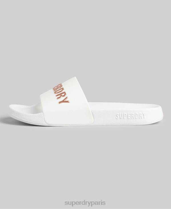 Superdry femmes claquettes de piscine à logo code D64Z4369 chaussures blanc