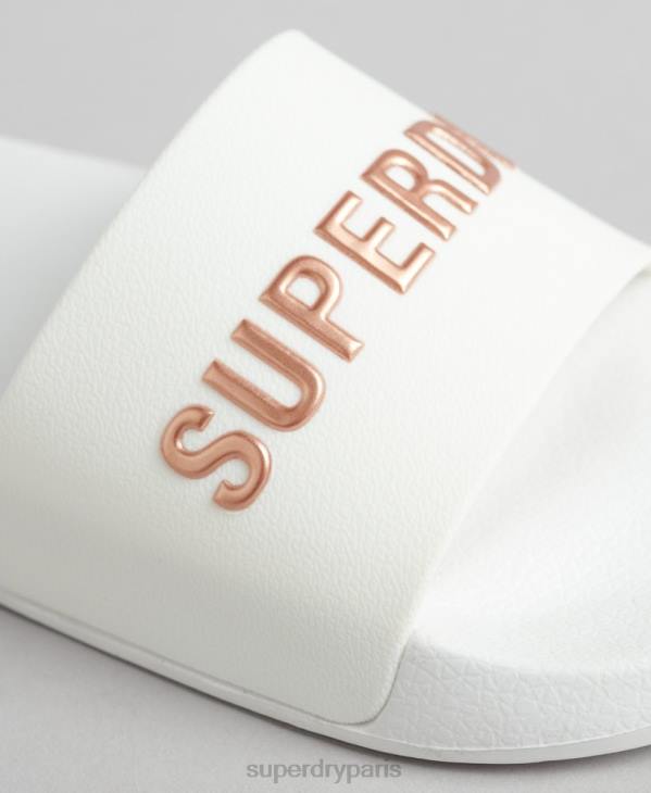 Superdry femmes claquettes de piscine à logo code D64Z4369 chaussures blanc