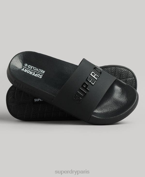 Superdry femmes claquettes de piscine à logo code D64Z4372 chaussures noir
