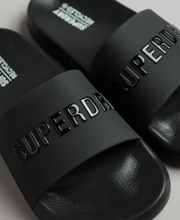 Superdry femmes claquettes de piscine à logo code D64Z4372 chaussures noir