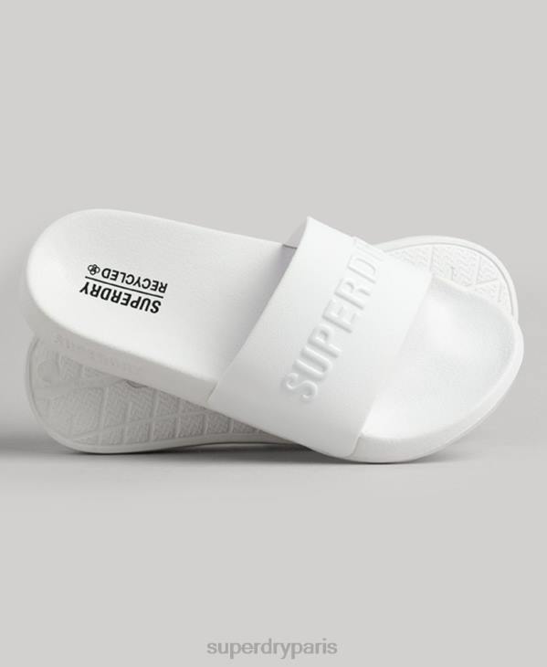 Superdry femmes claquettes de piscine à logo code D64Z4379 chaussures blanc