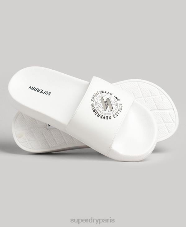 Superdry femmes curseurs de piscine imprimés par code D64Z4407 chaussures blanc
