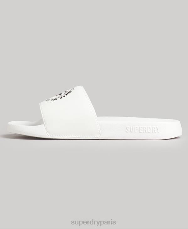 Superdry femmes curseurs de piscine imprimés par code D64Z4407 chaussures blanc