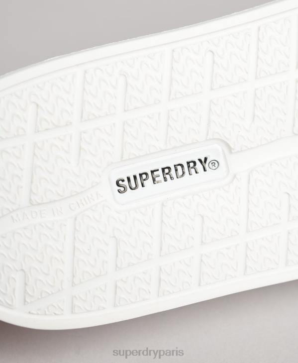 Superdry femmes curseurs de piscine imprimés par code D64Z4407 chaussures blanc
