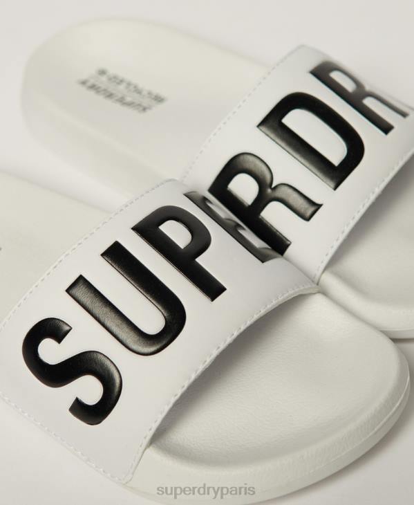 Superdry femmes curseurs de pool de noyau de code D64Z4346 chaussures blanc