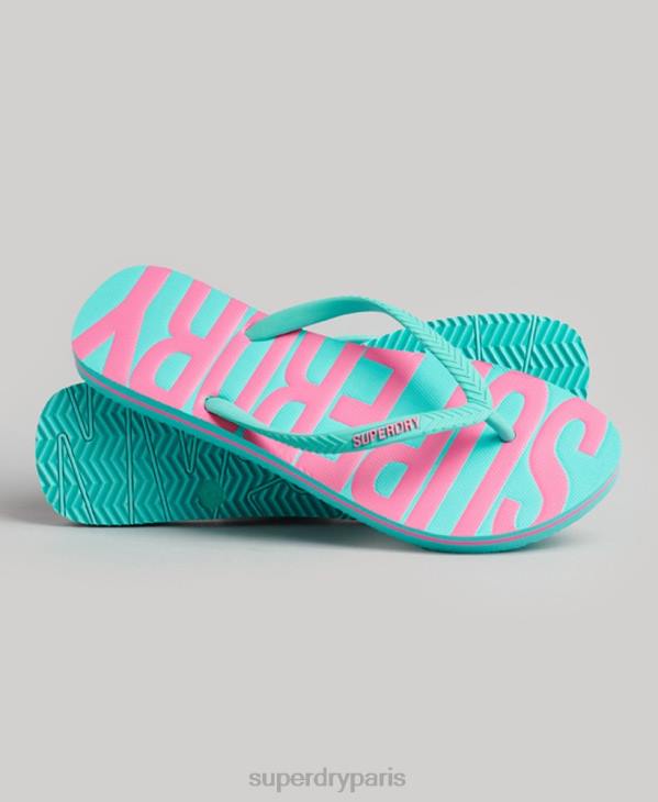 Superdry femmes tongs végétaliennes vintage D64Z4375 chaussures bleu