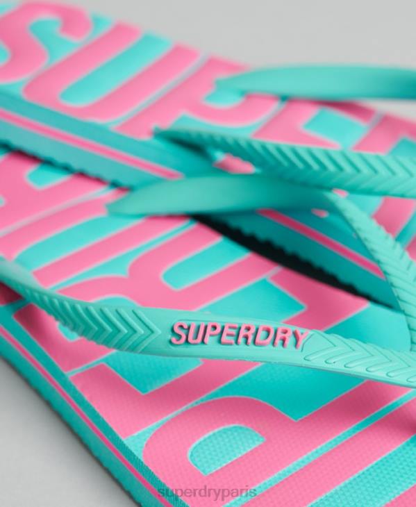 Superdry femmes tongs végétaliennes vintage D64Z4375 chaussures bleu