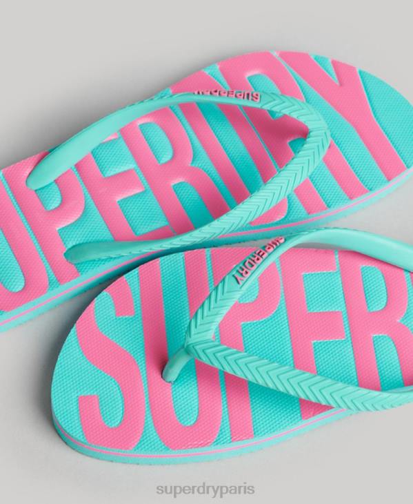 Superdry femmes tongs végétaliennes vintage D64Z4375 chaussures bleu