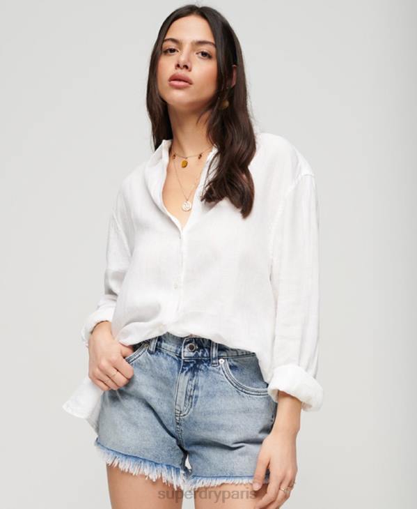 Superdry femmes chemise boyfriend décontractée en lin D64Z1969 vêtements blanc