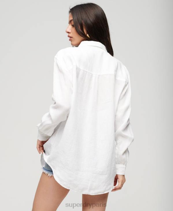 Superdry femmes chemise boyfriend décontractée en lin D64Z1969 vêtements blanc