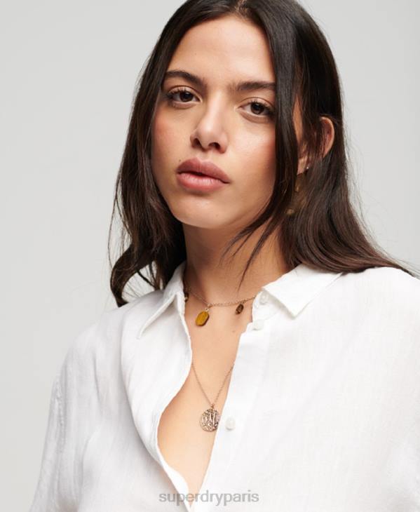 Superdry femmes chemise boyfriend décontractée en lin D64Z1969 vêtements blanc