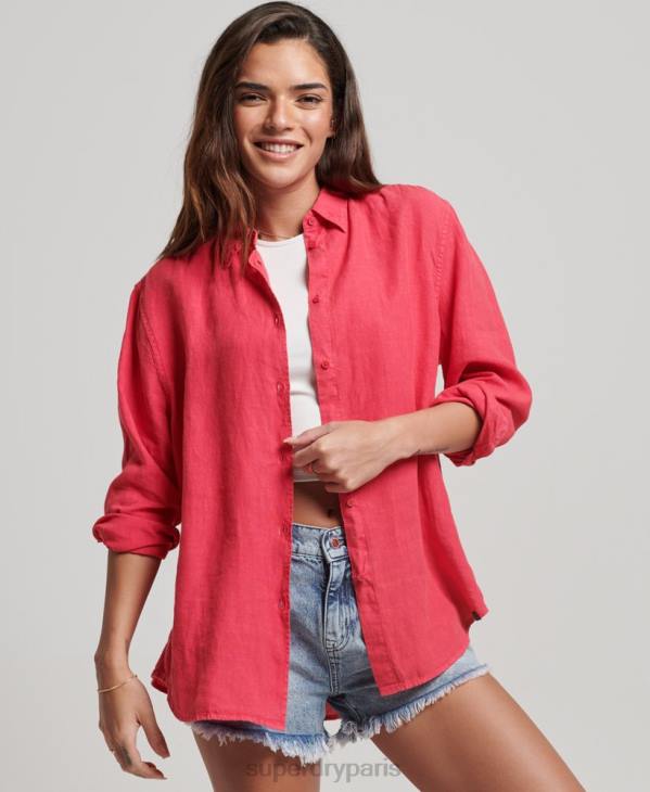 Superdry femmes chemise boyfriend décontractée en lin D64Z2007 vêtements rose