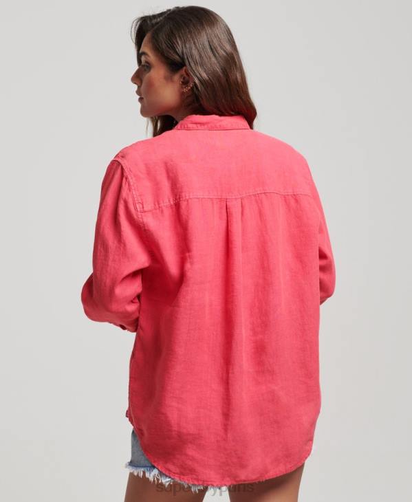 Superdry femmes chemise boyfriend décontractée en lin D64Z2007 vêtements rose