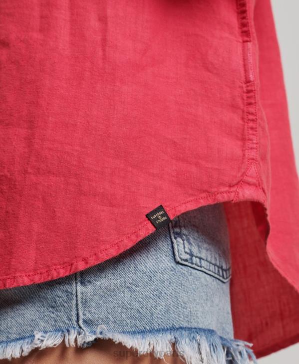 Superdry femmes chemise boyfriend décontractée en lin D64Z2007 vêtements rose