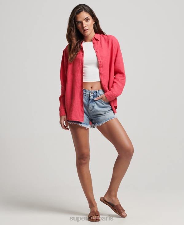 Superdry femmes chemise boyfriend décontractée en lin D64Z2007 vêtements rose
