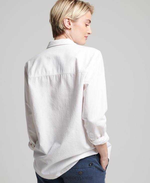 Superdry femmes chemise boyfriend en lin D64Z2963 vêtements blanc