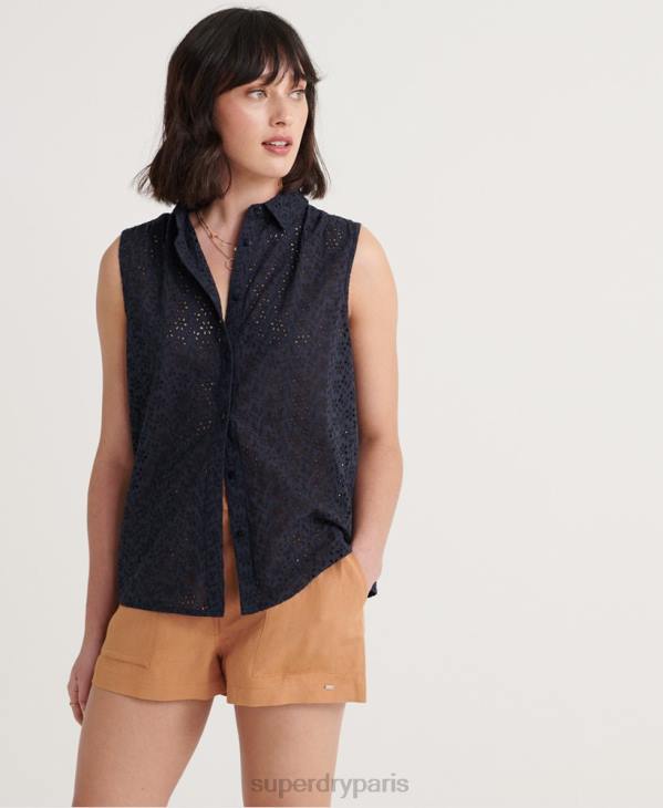 Superdry femmes chemise à broderies tilly D64Z3074 vêtements marine