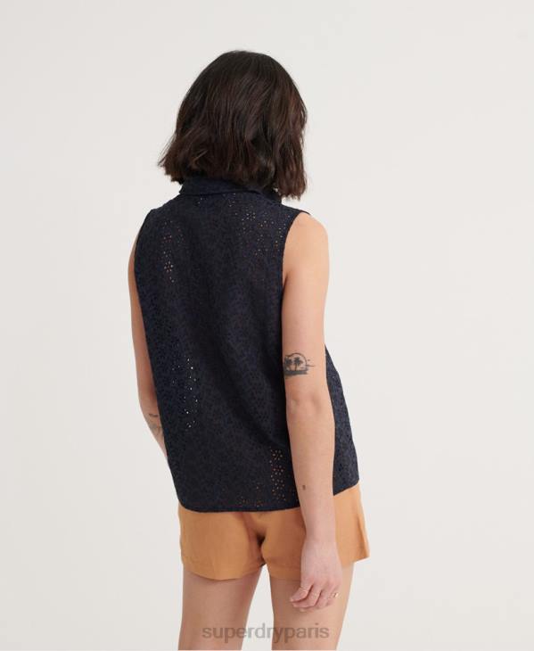 Superdry femmes chemise à broderies tilly D64Z3074 vêtements marine