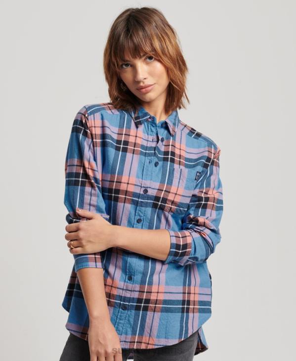 Superdry femmes chemise décontractée à carreaux D64Z2285 vêtements marine