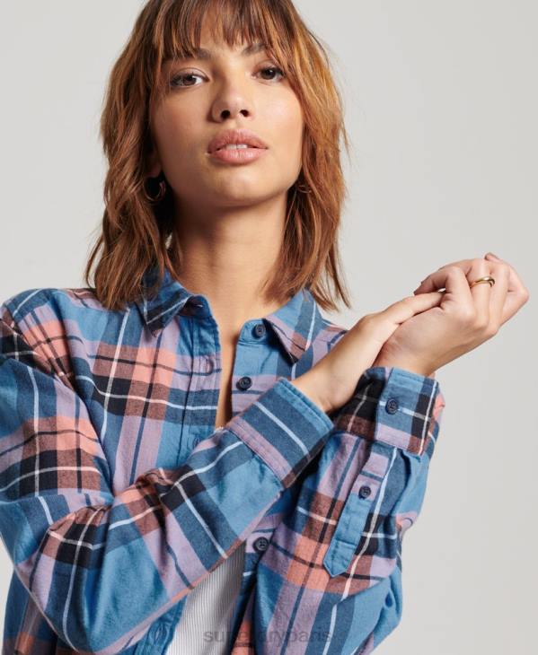 Superdry femmes chemise décontractée à carreaux D64Z2285 vêtements marine