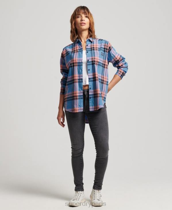 Superdry femmes chemise décontractée à carreaux D64Z2285 vêtements marine