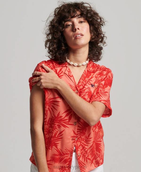 Superdry femmes chemise de station balnéaire D64Z2022 vêtements corail