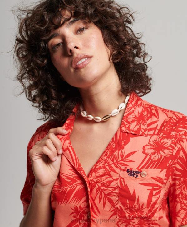 Superdry femmes chemise de station balnéaire D64Z2022 vêtements corail