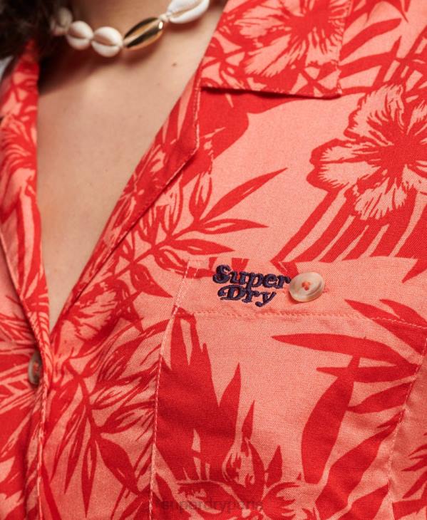 Superdry femmes chemise de station balnéaire D64Z2022 vêtements corail