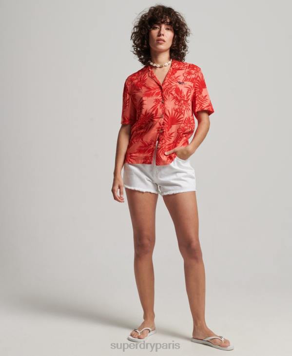 Superdry femmes chemise de station balnéaire D64Z2022 vêtements corail