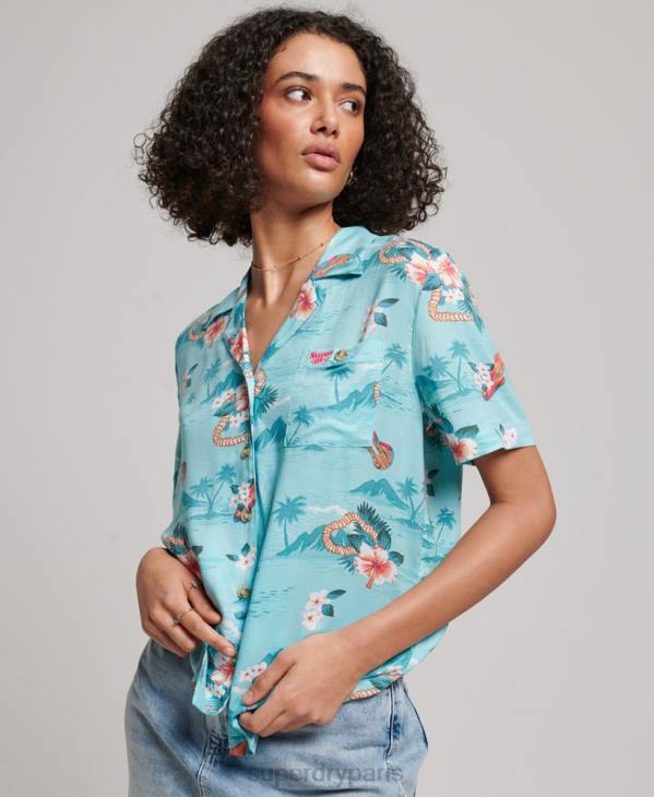 Superdry femmes chemise de station balnéaire D64Z2874 vêtements bleu clair