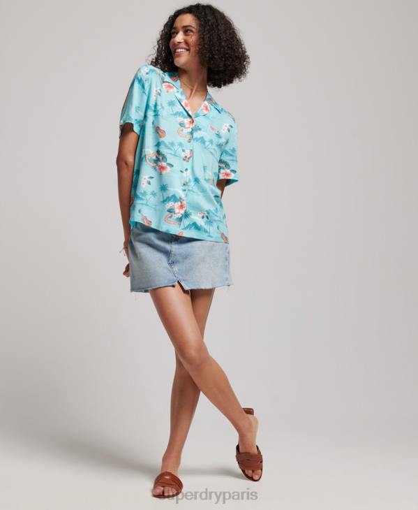 Superdry femmes chemise de station balnéaire D64Z2874 vêtements bleu clair