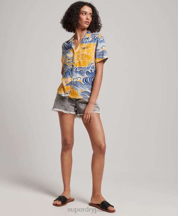 Superdry femmes chemise de station balnéaire D64Z2880 vêtements or