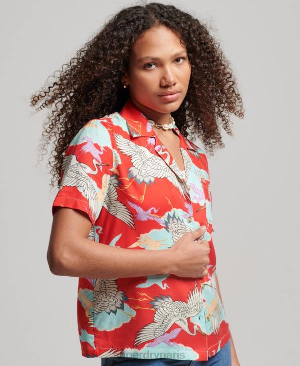 Superdry femmes chemise de station balnéaire D64Z2918 vêtements rouge