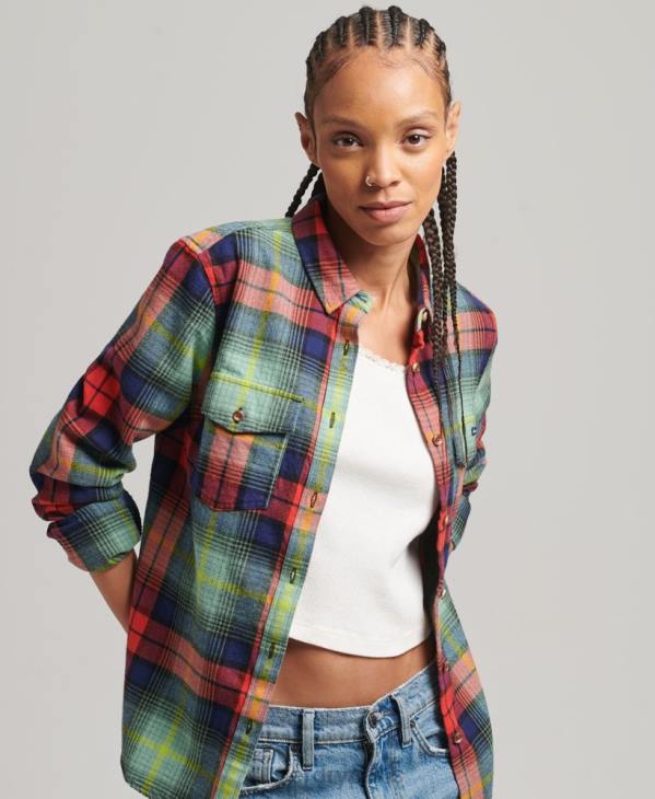 Superdry femmes chemise en flanelle de coton bio à carreaux D64Z3042 vêtements vert