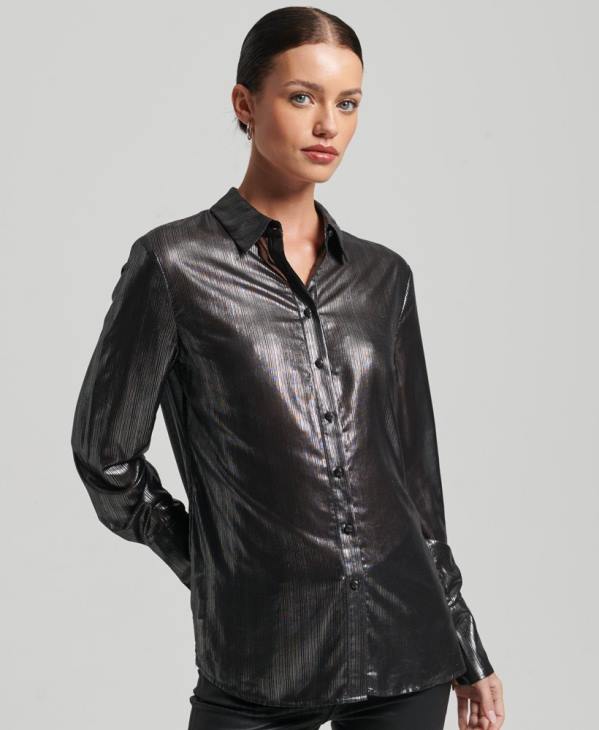 Superdry femmes chemise en lurex scintillant D64Z3026 vêtements noir