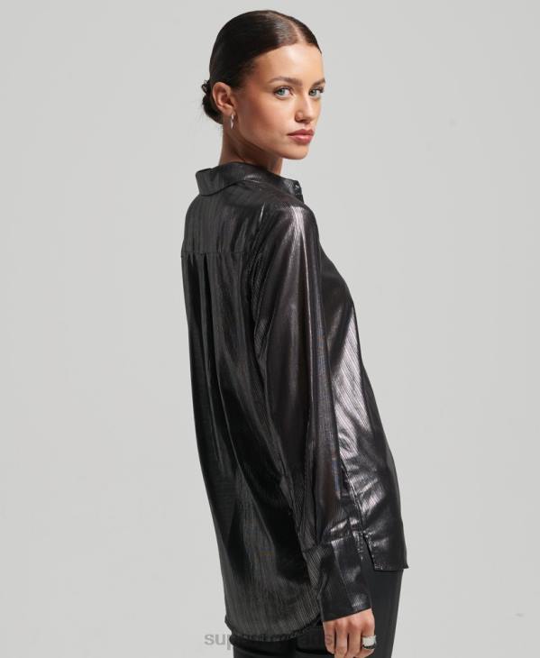 Superdry femmes chemise en lurex scintillant D64Z3026 vêtements noir
