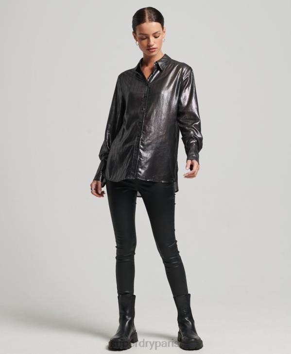 Superdry femmes chemise en lurex scintillant D64Z3026 vêtements noir