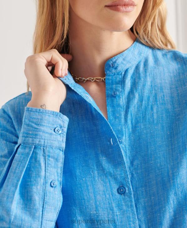 Superdry femmes chemise grand-père en lin studios D64Z3066 vêtements bleu