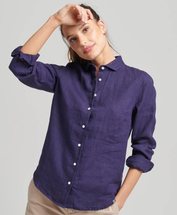 Superdry femmes chemise à manches longues en lin studios D64Z6513 vêtements marine