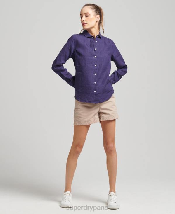 Superdry femmes chemise à manches longues en lin studios D64Z6513 vêtements marine