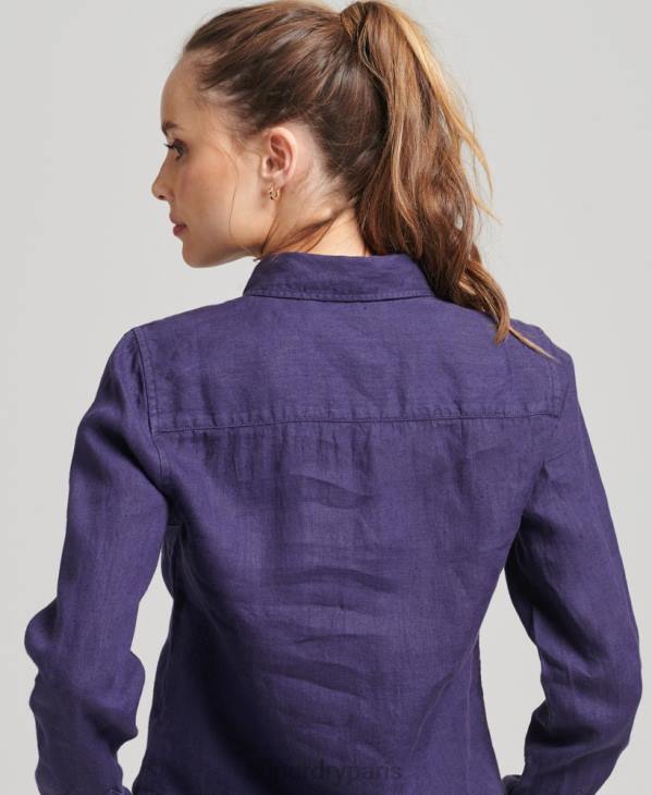 Superdry femmes chemise à manches longues en lin studios D64Z6513 vêtements marine