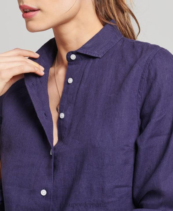 Superdry femmes chemise à manches longues en lin studios D64Z6513 vêtements marine