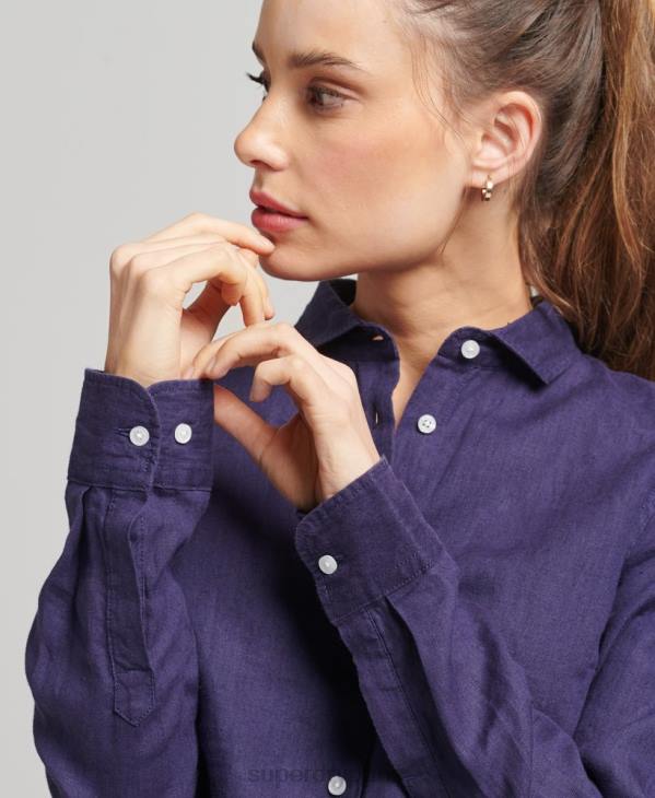 Superdry femmes chemise à manches longues en lin studios D64Z6513 vêtements marine