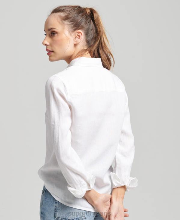 Superdry femmes chemise à manches longues en lin studios D64Z6516 vêtements blanc