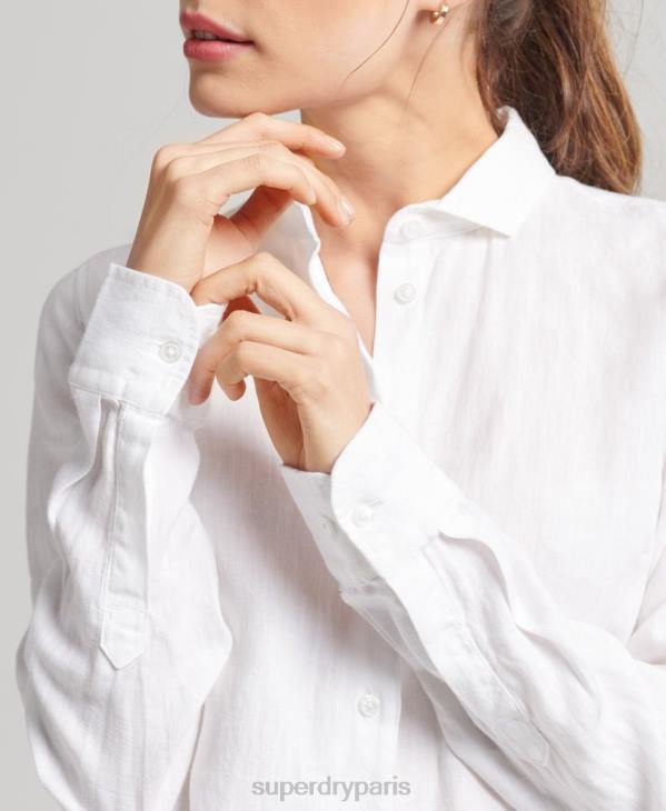 Superdry femmes chemise à manches longues en lin studios D64Z6516 vêtements blanc