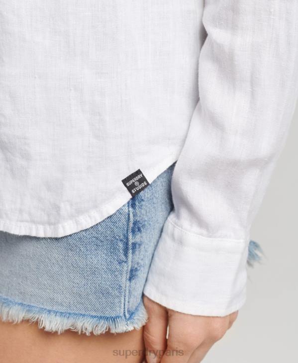 Superdry femmes chemise à manches longues en lin studios D64Z6516 vêtements blanc