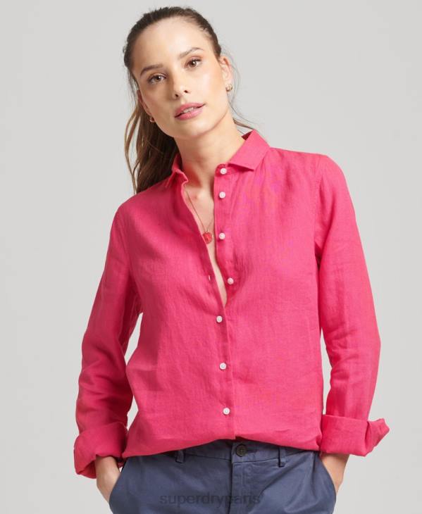 Superdry femmes chemise à manches longues en lin studios D64Z6538 vêtements rose